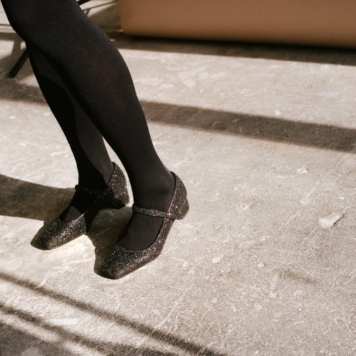 Dora Low Heels, black glitter OUTLET | Balagan Studio
