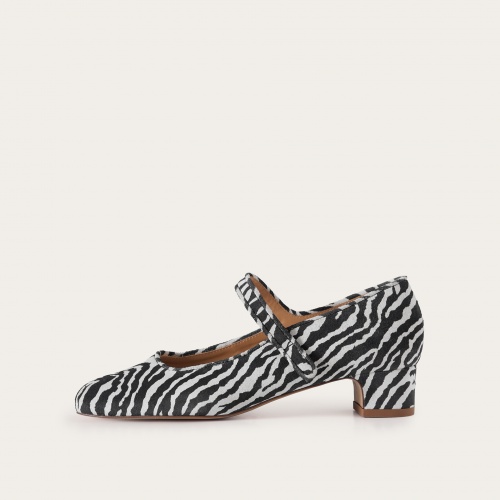 Dora czółenka na niskim obcasie, zebra welur | Balagan Studio