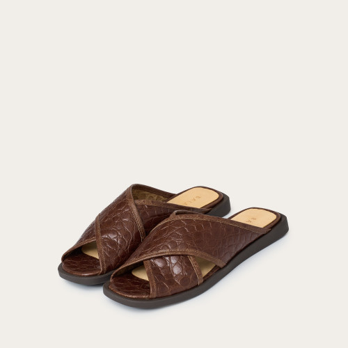Axel Slides, brown alligator pattern | Balagan Studio