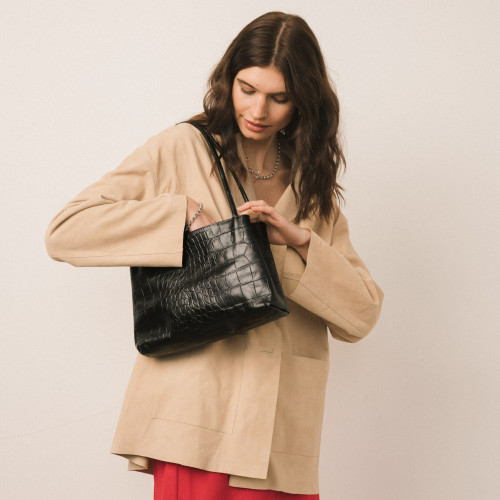 Eva Bag M, black croco | Balagan Studio