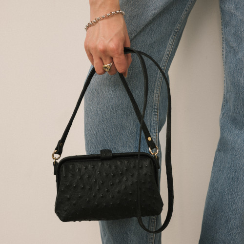 Rofe Bag M, black ostrich pattern | Balagan Studio