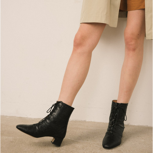 Victoria Boots, black ostrich pattern | Balagan Studio