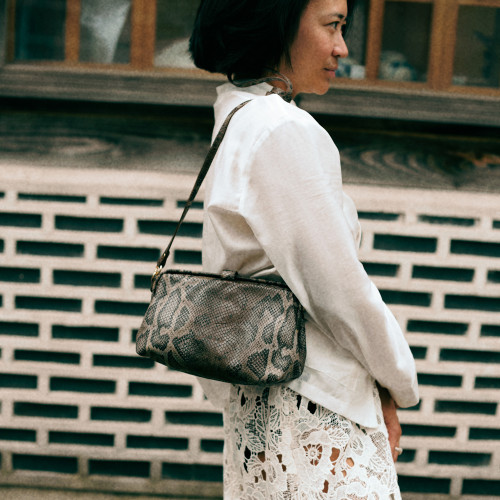 Rofe Bag M, brown python pattern | Balagan Studio