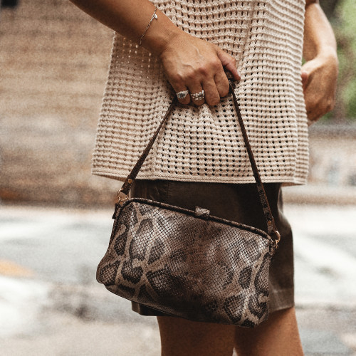 Rofe Bag M, brown python pattern | Balagan Studio